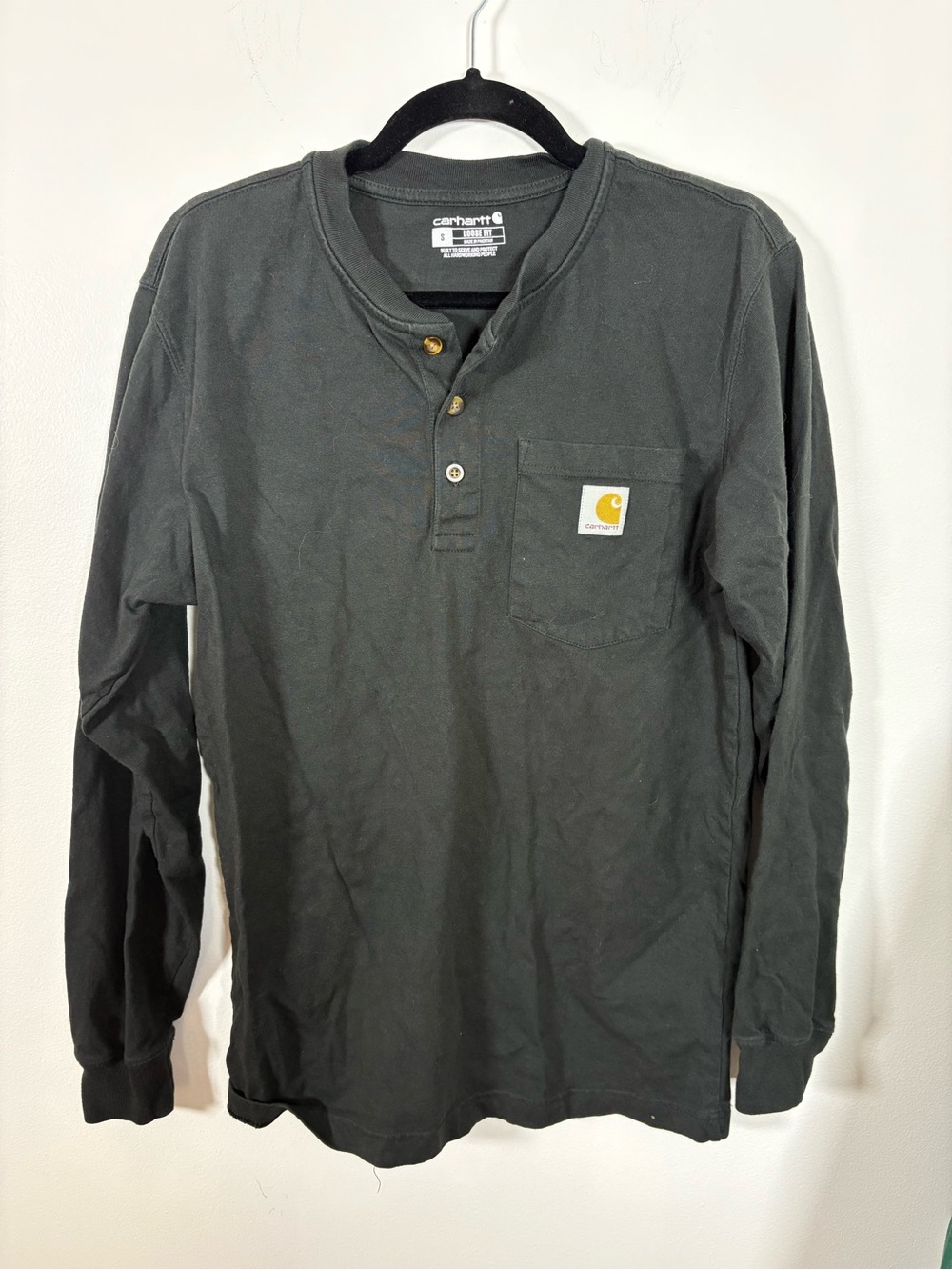 Carhartt Men's Charcoal Long-Sleeve Henley with Chest Pocket